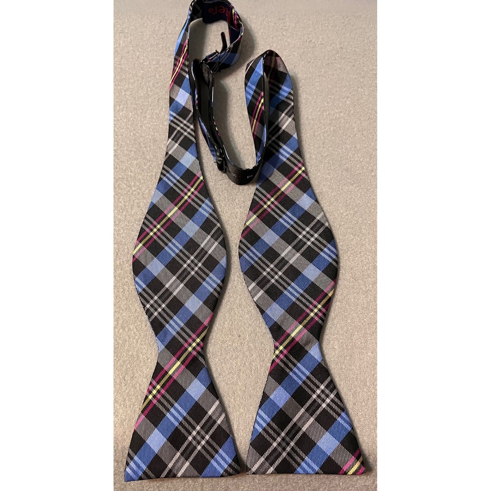 Rooster Mens Blue Black Plaid Silk Blend Self-Tie Bow Tie‎ Adjustable Butterfly